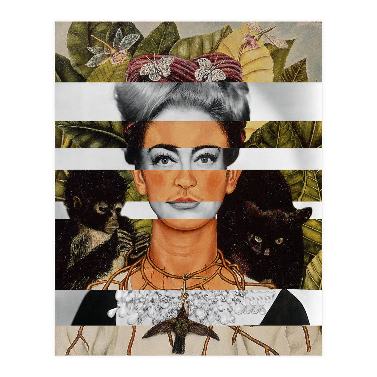 Frida Kahlo "Self Portrait with Thorn Necklace and Hummingbird" & Joan Crawford (Print Only)