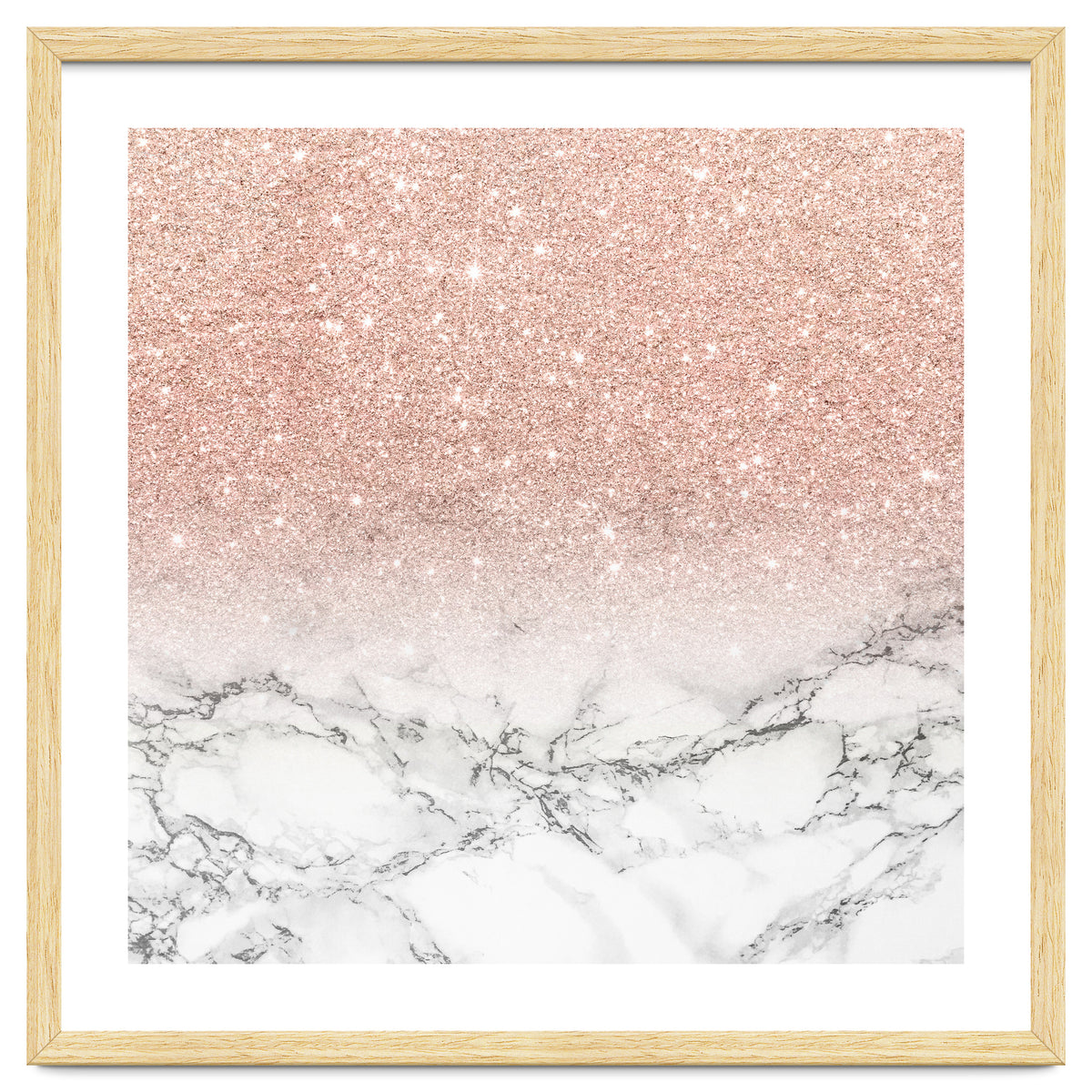 Modern faux rose gold pink glitter ombre white marble