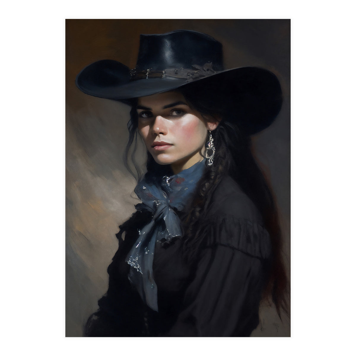 Gothic Cowgirl Moody Dark Painting  (Print Only)