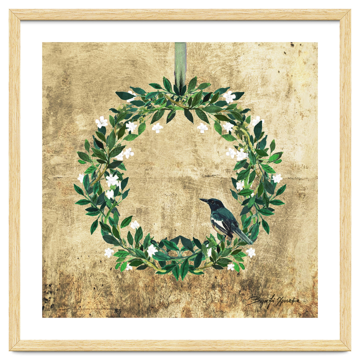 Wreath #White Flowers & Bird #Royal collection