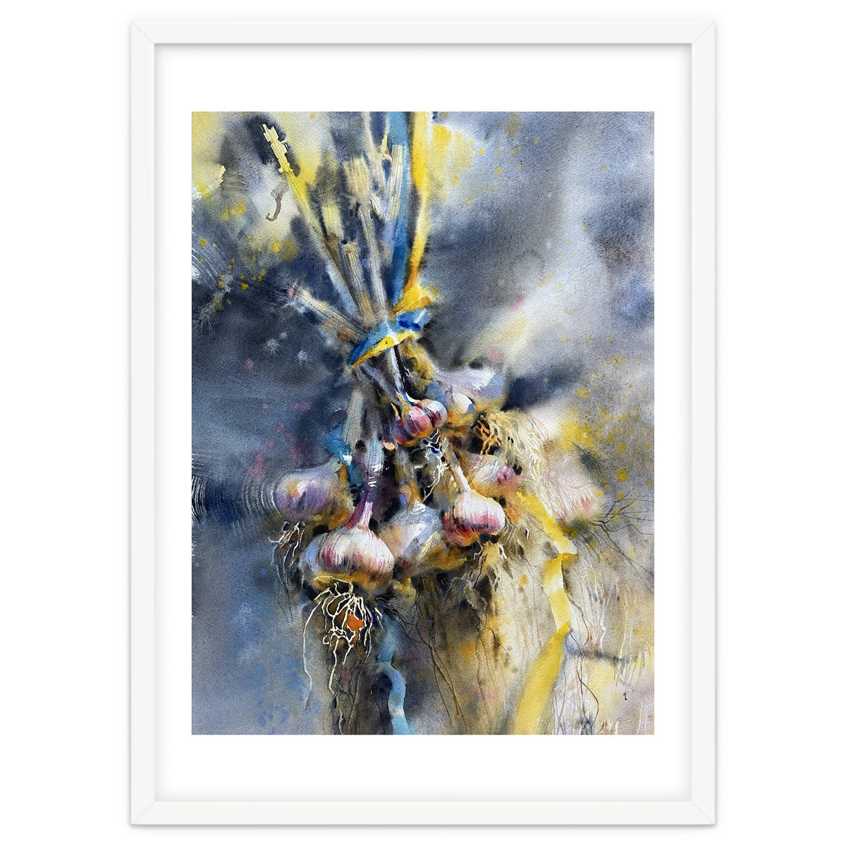 Garlic With Ribbon. Watercolor painting Still life