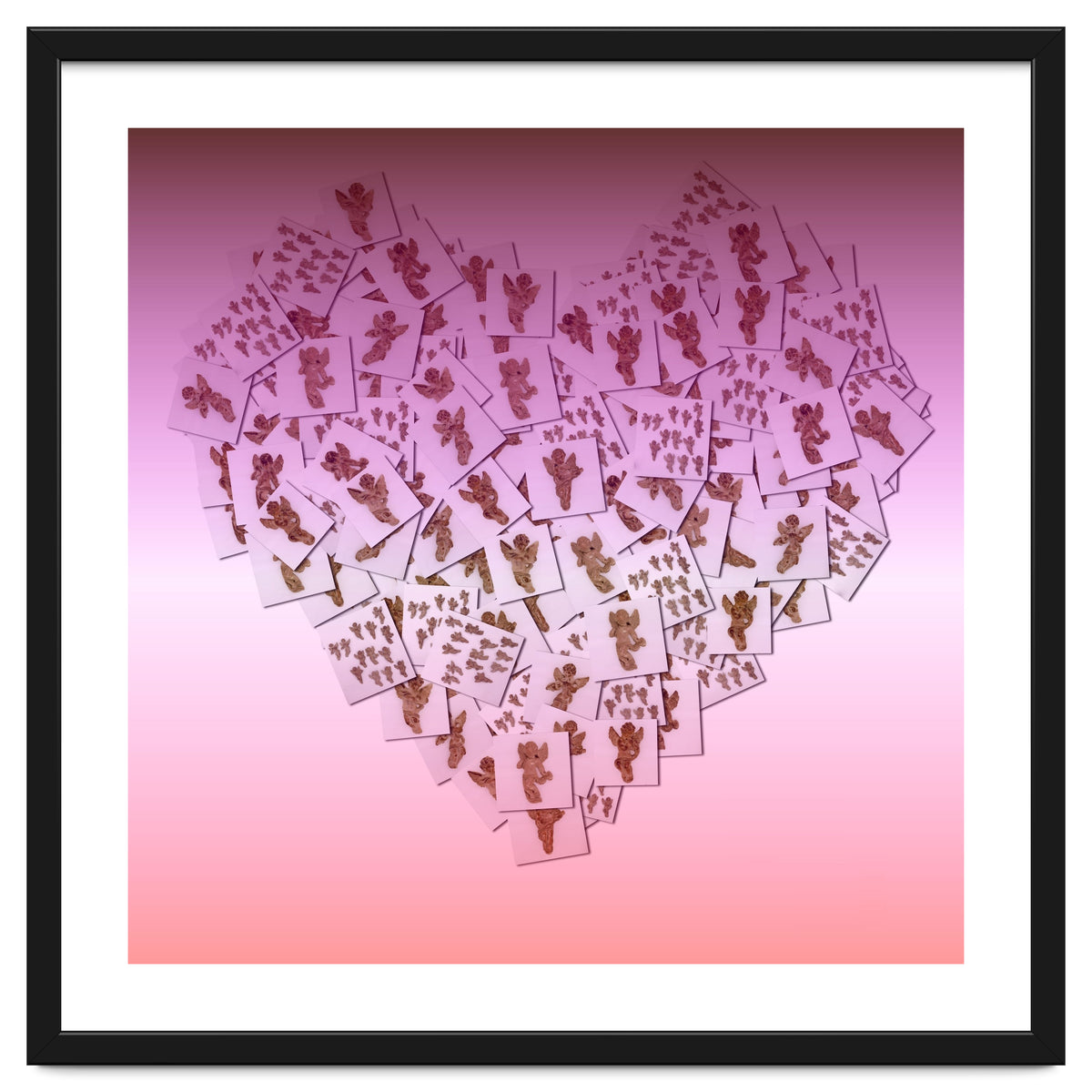 Heart collage of golden Cupid like characters