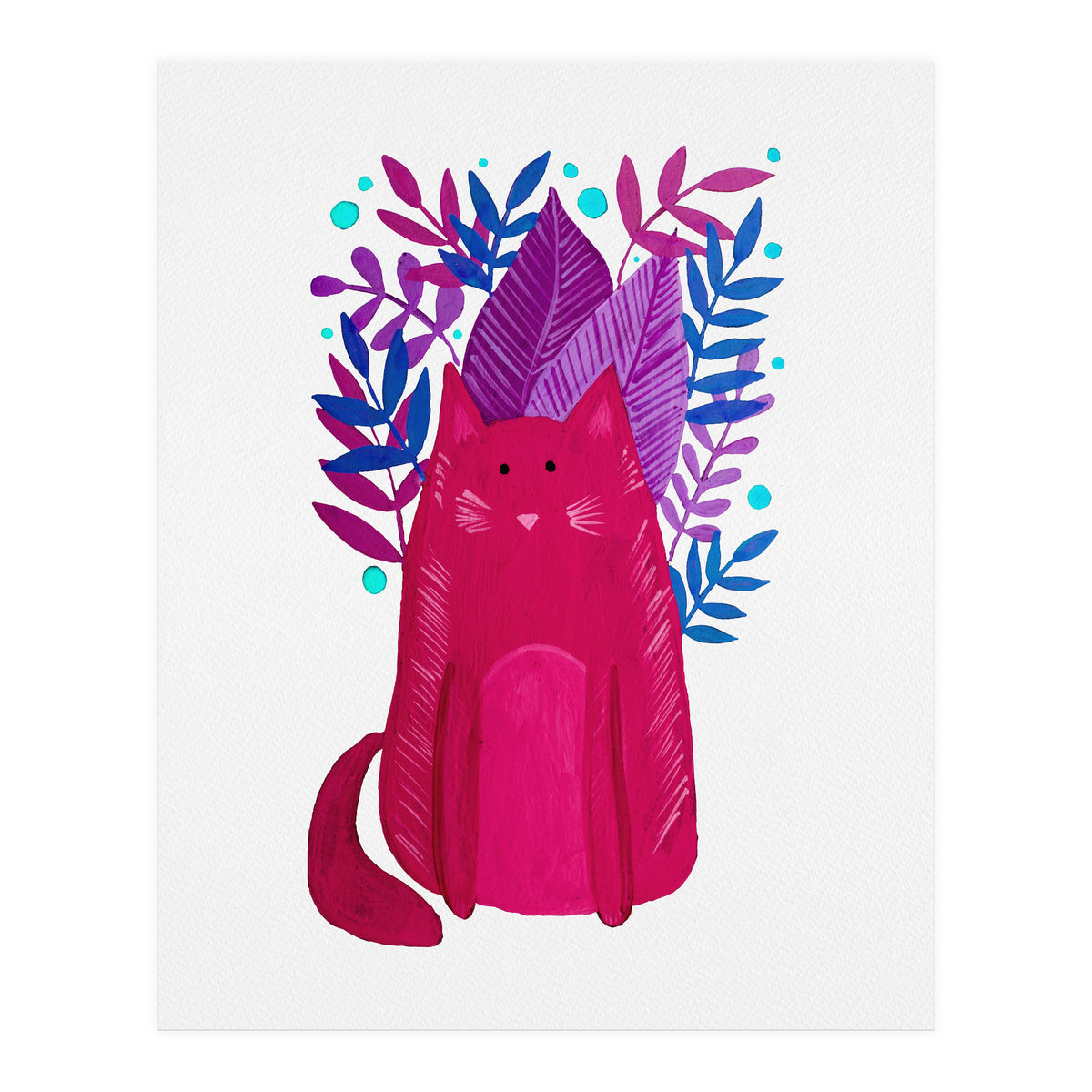 Cute magenta cat with branches (Print Only)