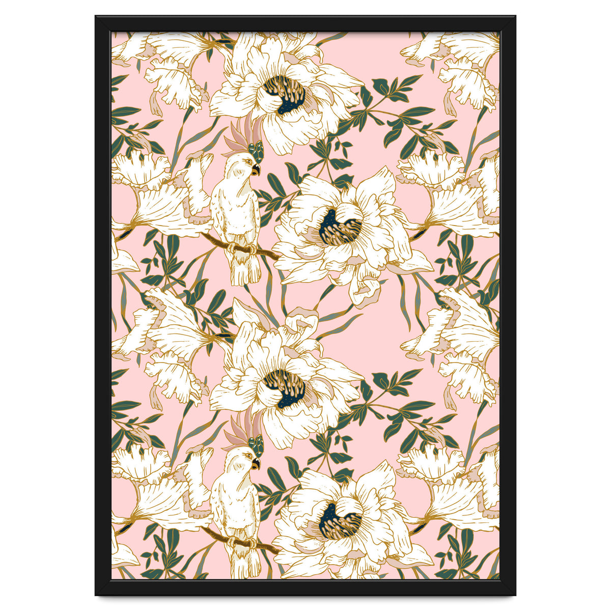 Exotic birds on flowers