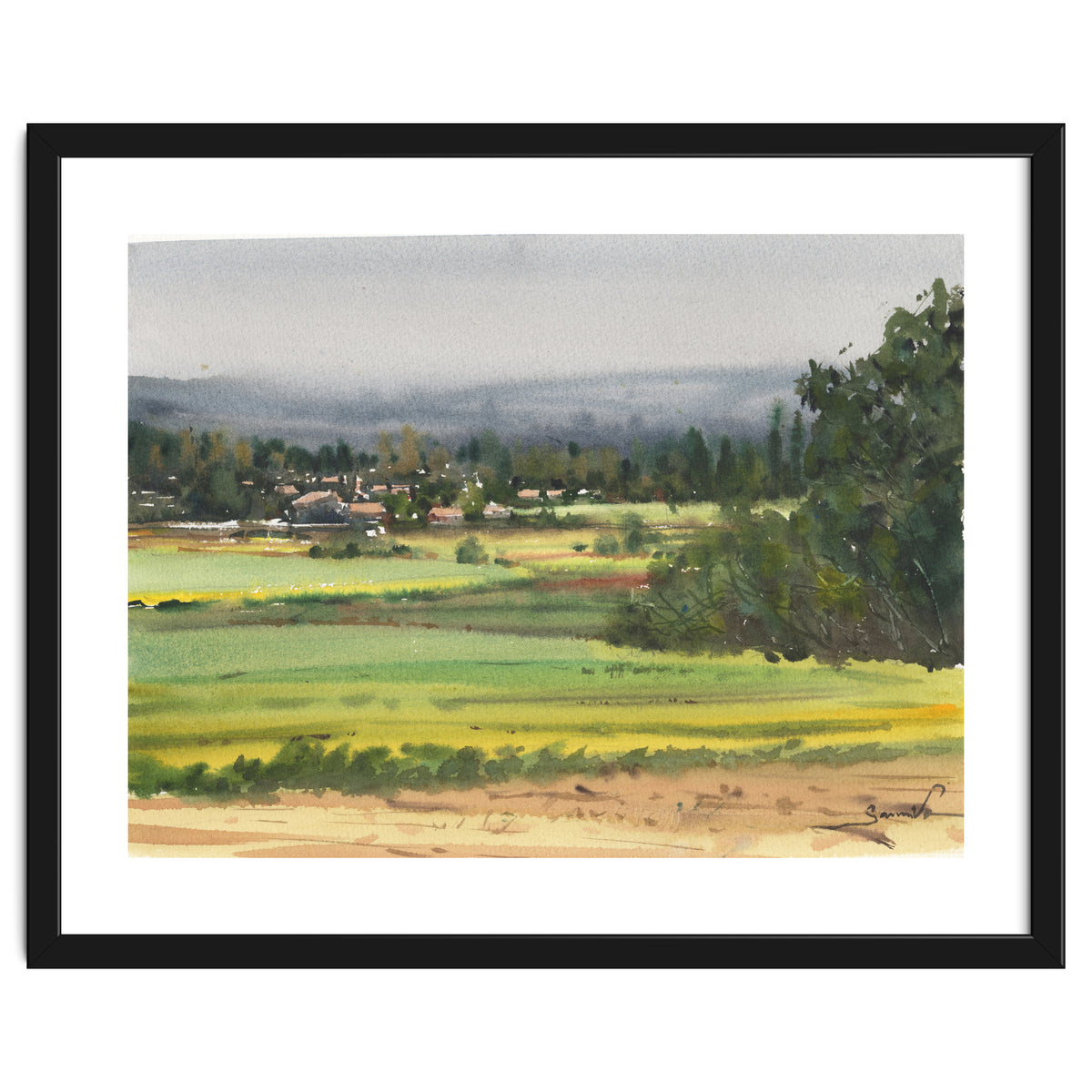 Sunny Landscape Painting Watercolor