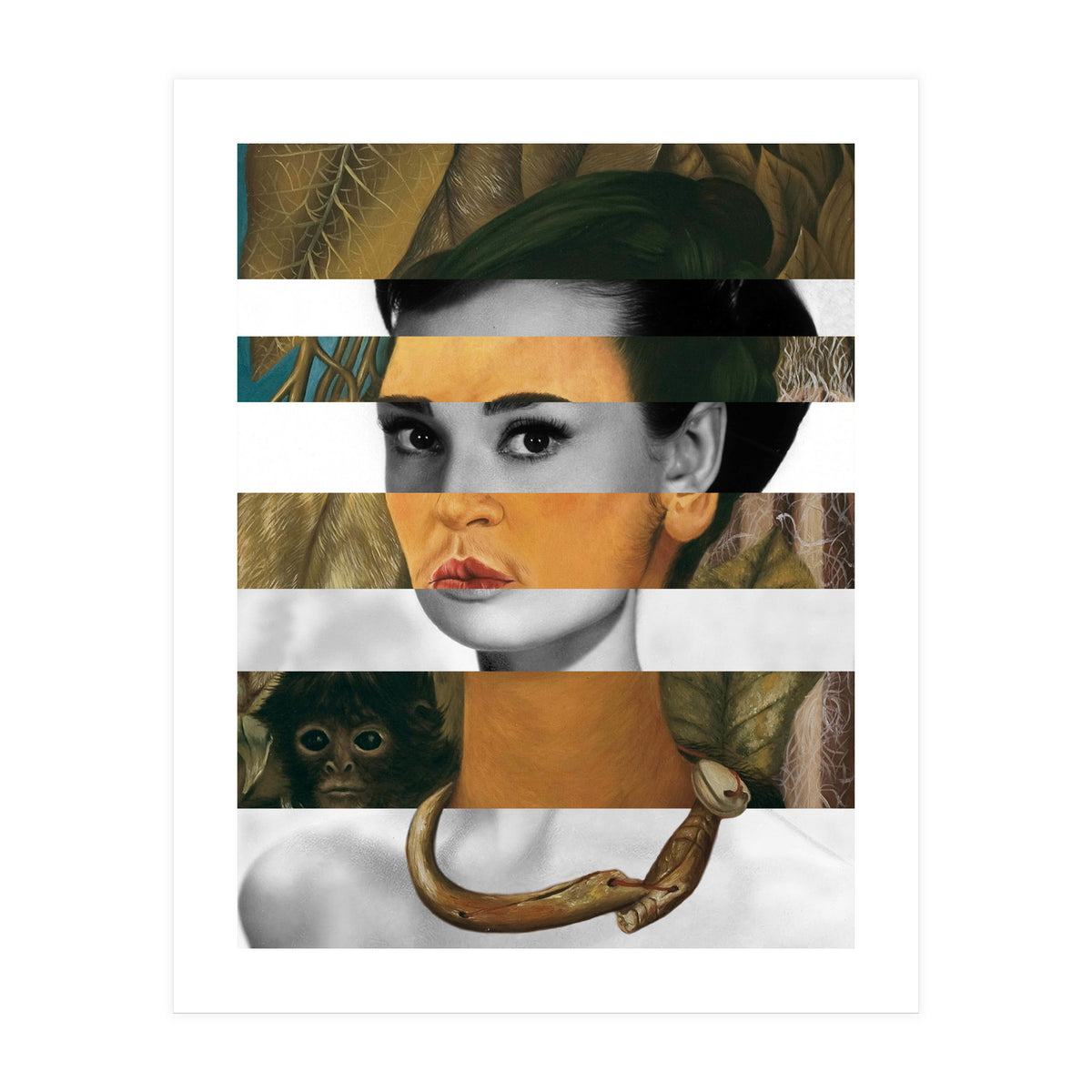 Frida Kahlo's Self Portrait with Monkey & Audrey Hepburn (Print Only)