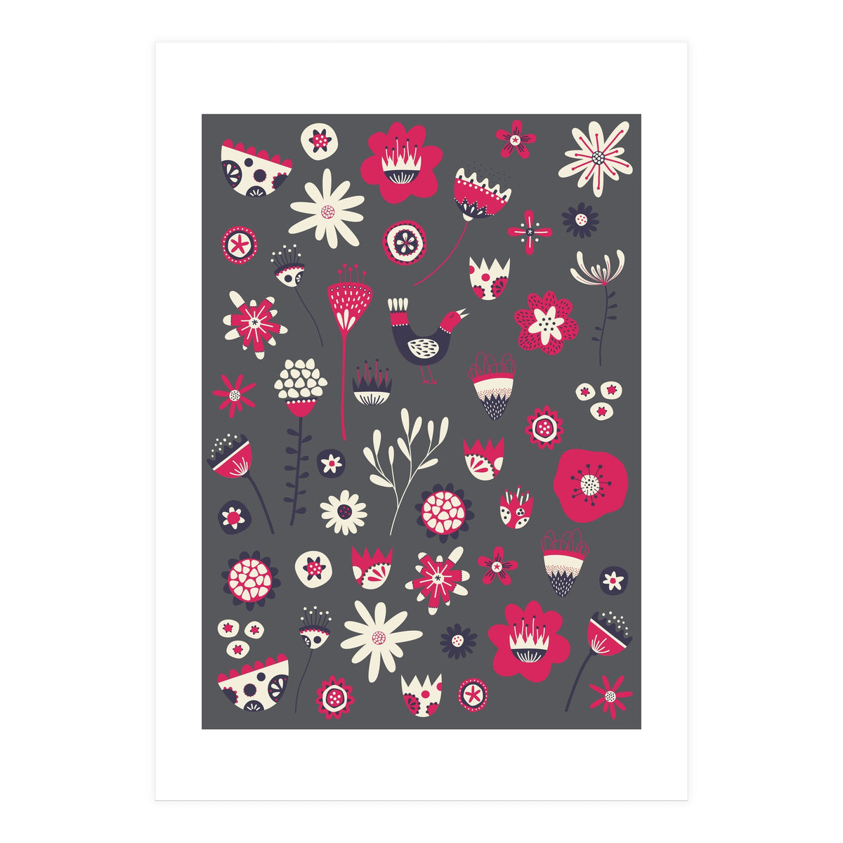 Spring Folk Floral Grey (Print Only)