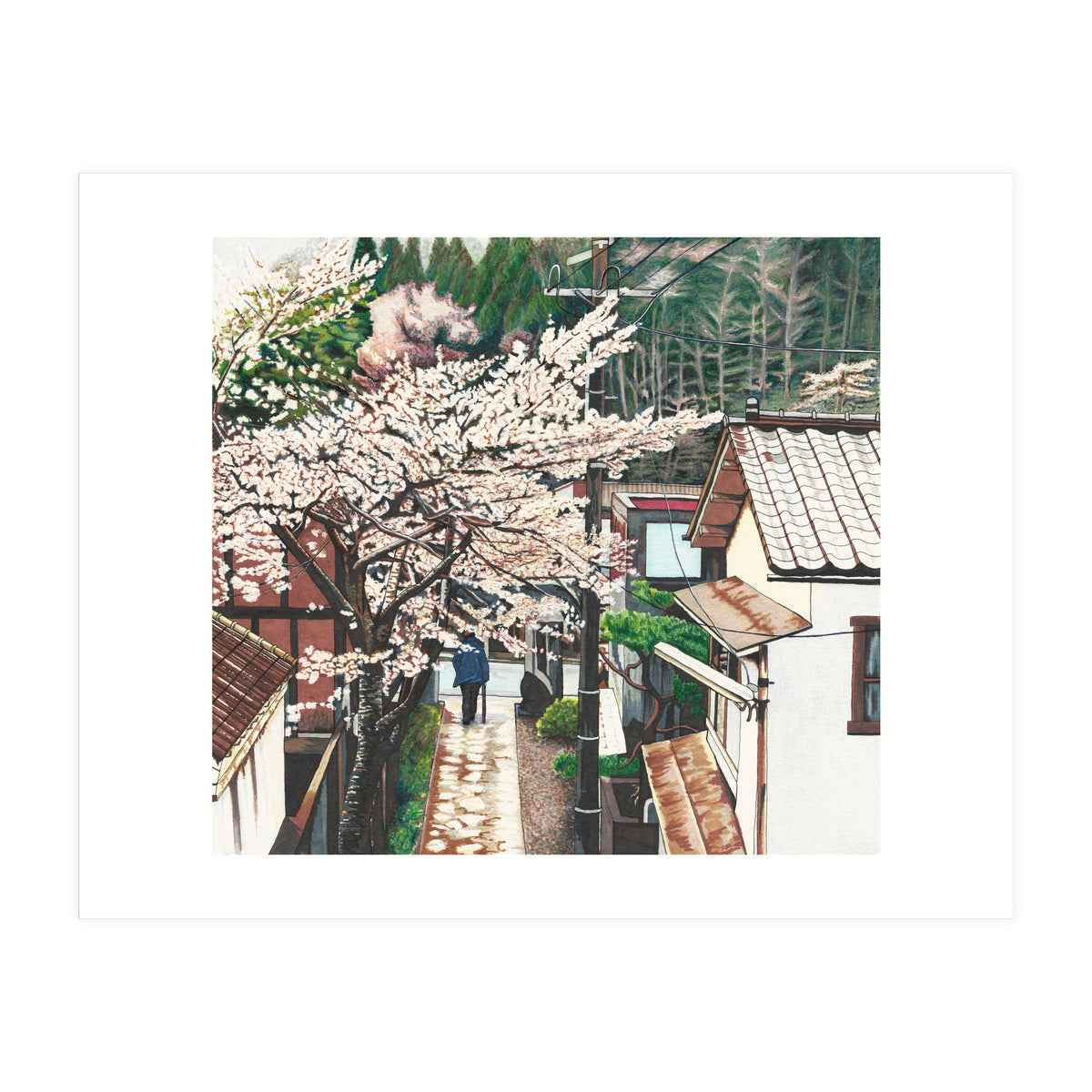 Passing by Cherry Blossoms (Print Only)