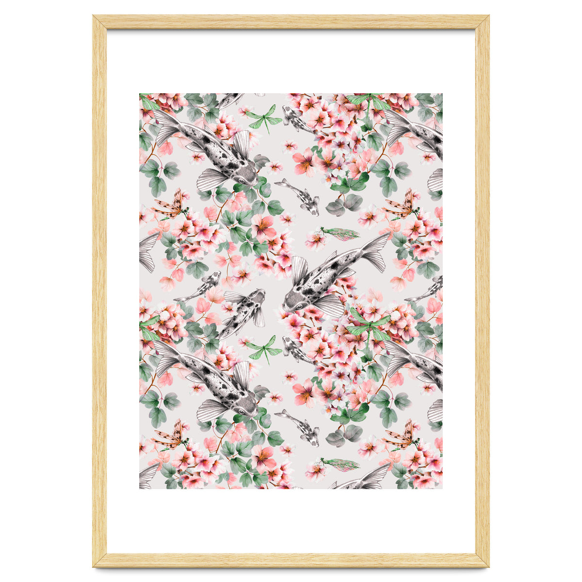 Asian fish among flowers