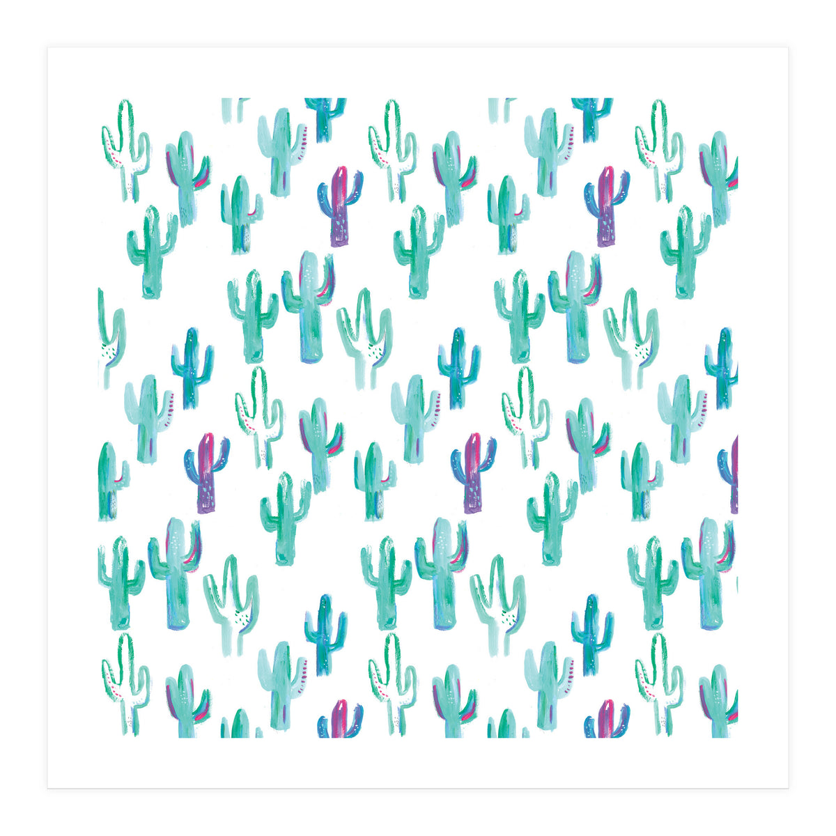All Over Painted Cacti Mint And Pink (Print Only)