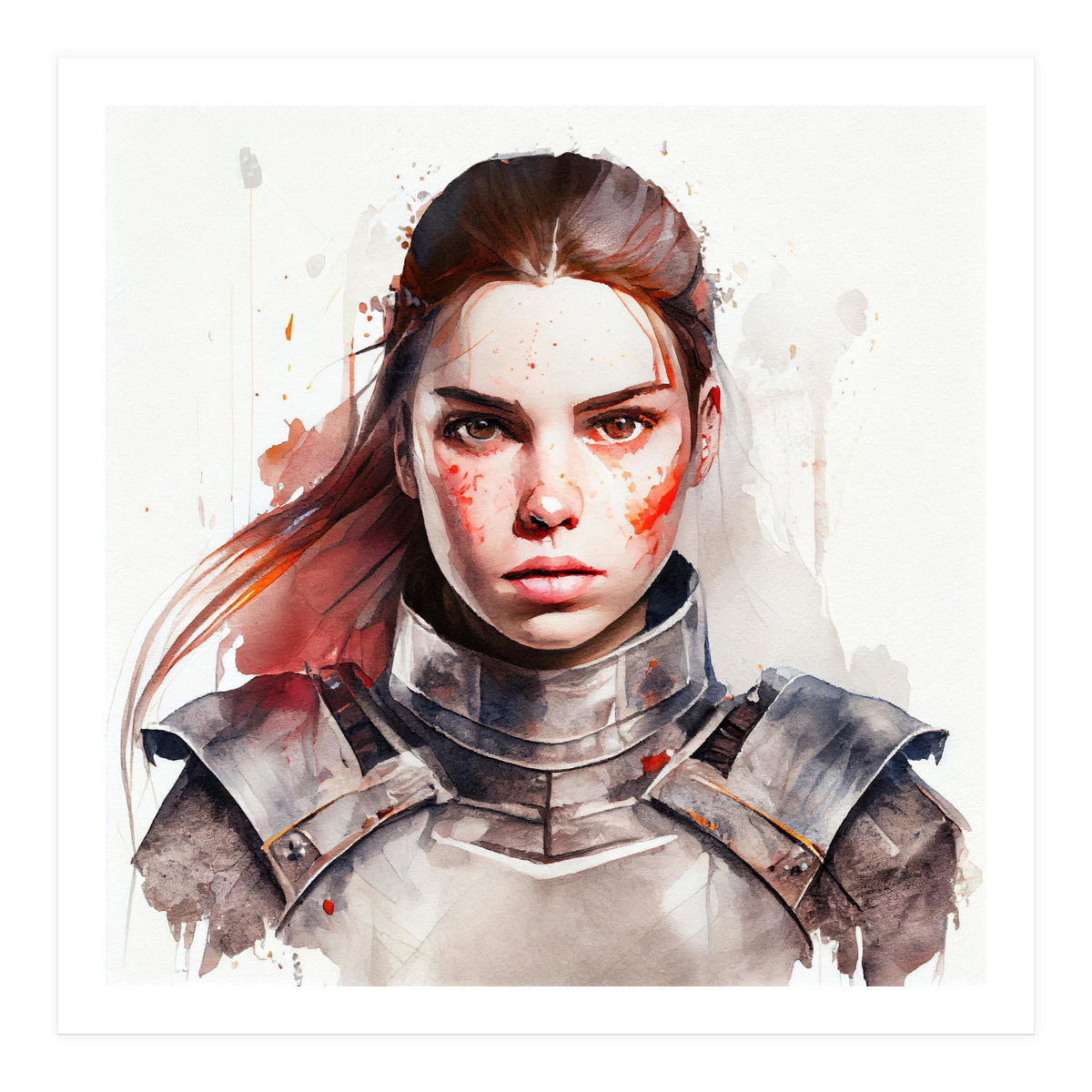 Watercolor Medieval Soldier Woman #2 (Print Only)