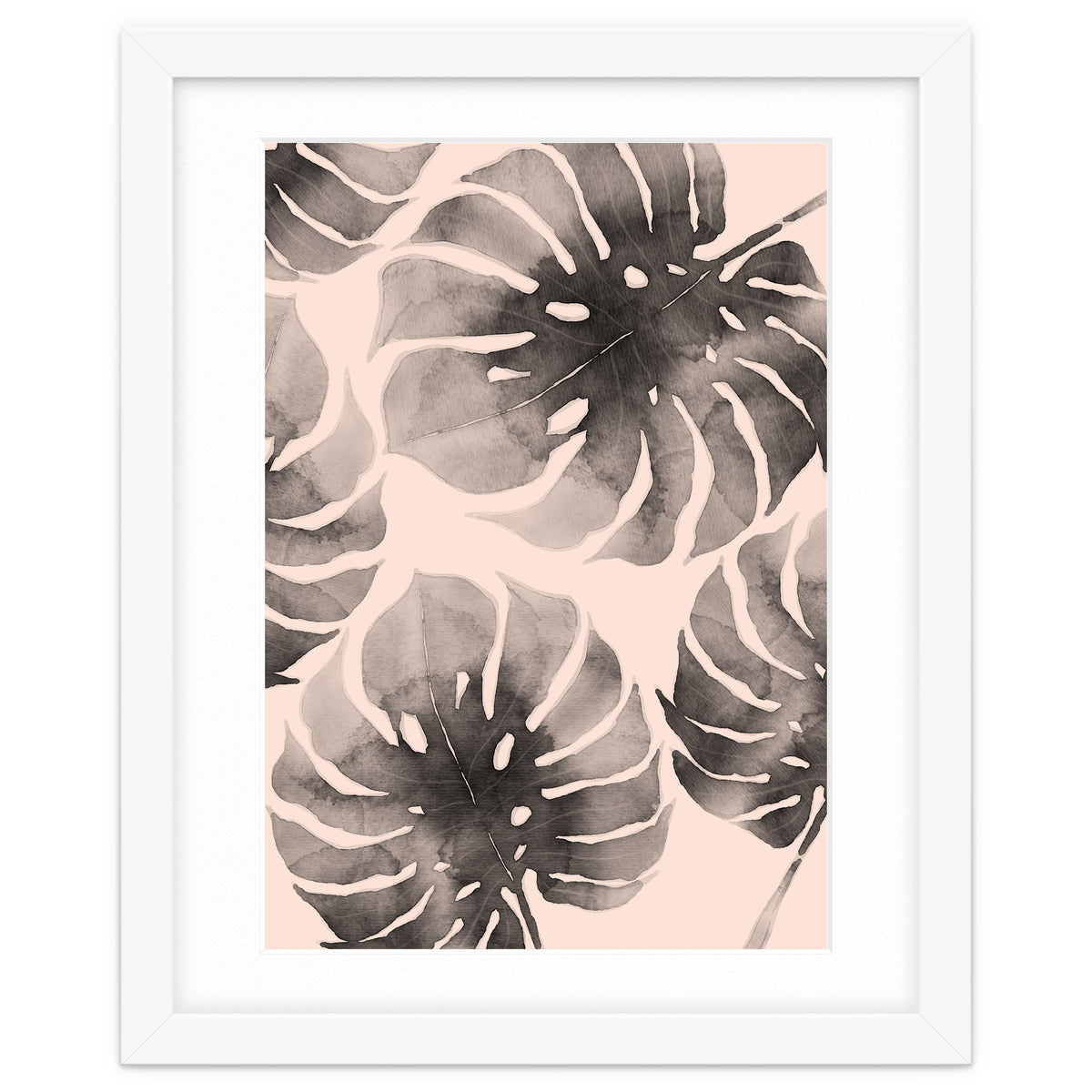 Monstera pink and gray watercolor