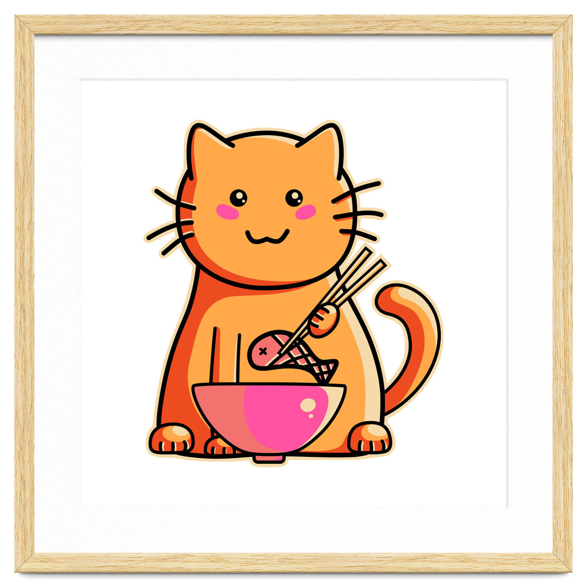 A Cat's Favourite Meal - kawaii cat eating fish with chopsticks