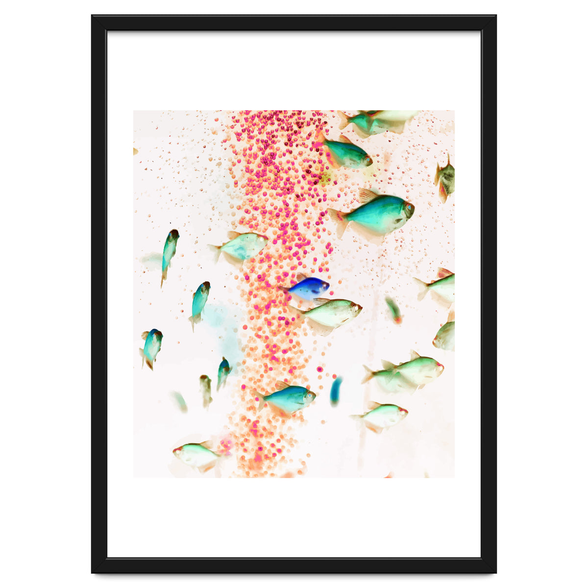 Something Fishy, Pink Bubbles & Blue Green Fish Graphic Design Digital Eclectic Surrealism