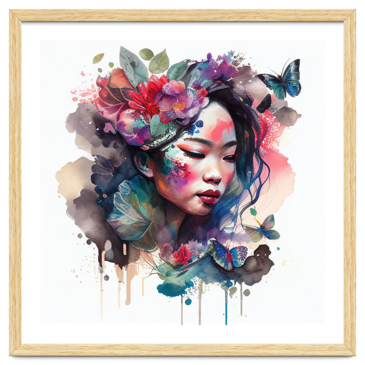 Watercolor Floral Asian Woman #10