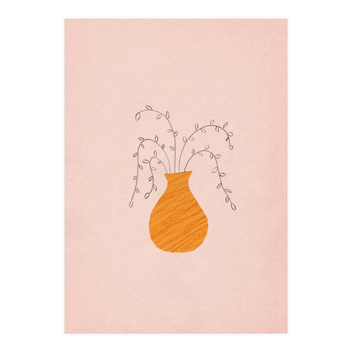 Pink and orange vase and plants (Print Only)