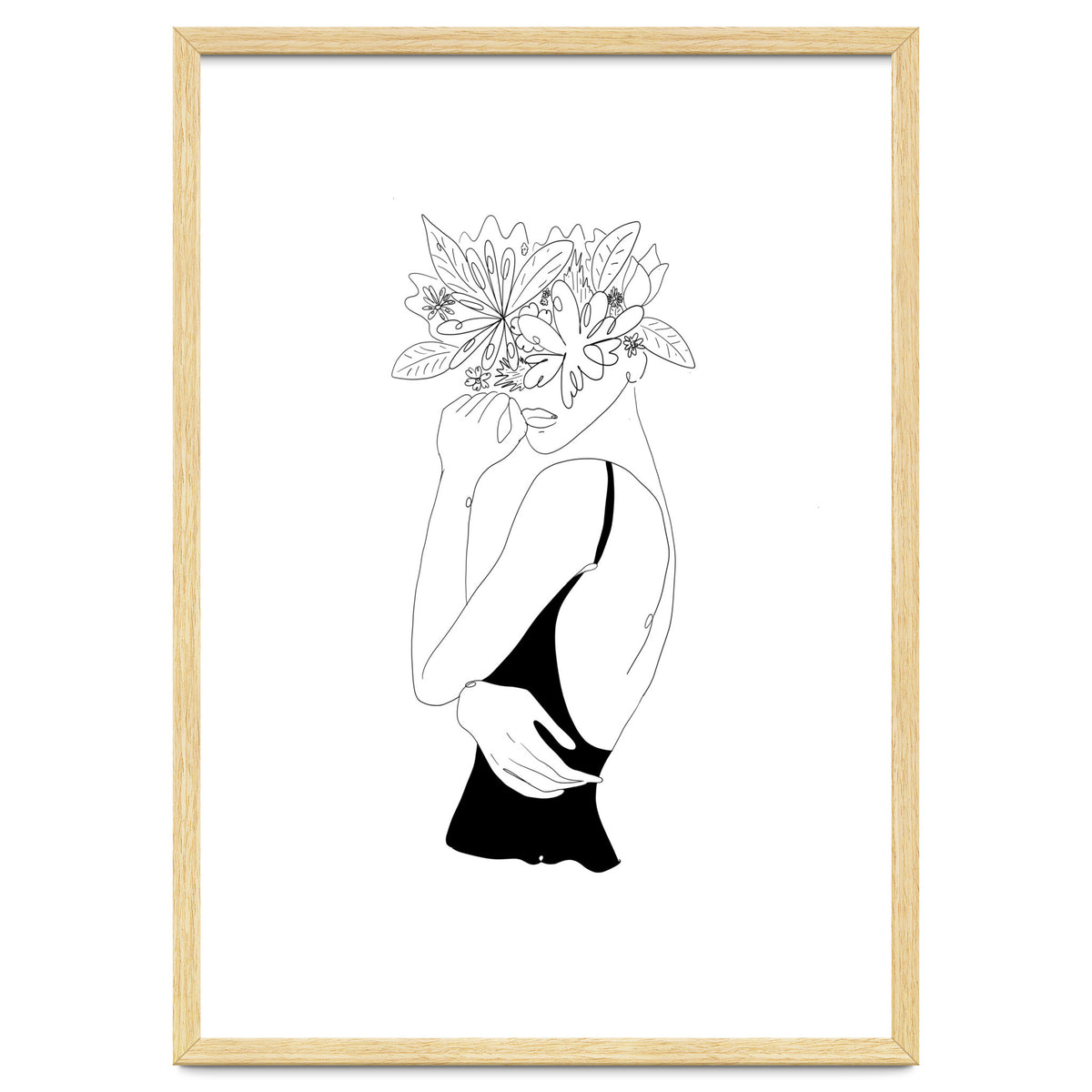 Line Drawing Girl with Flowers