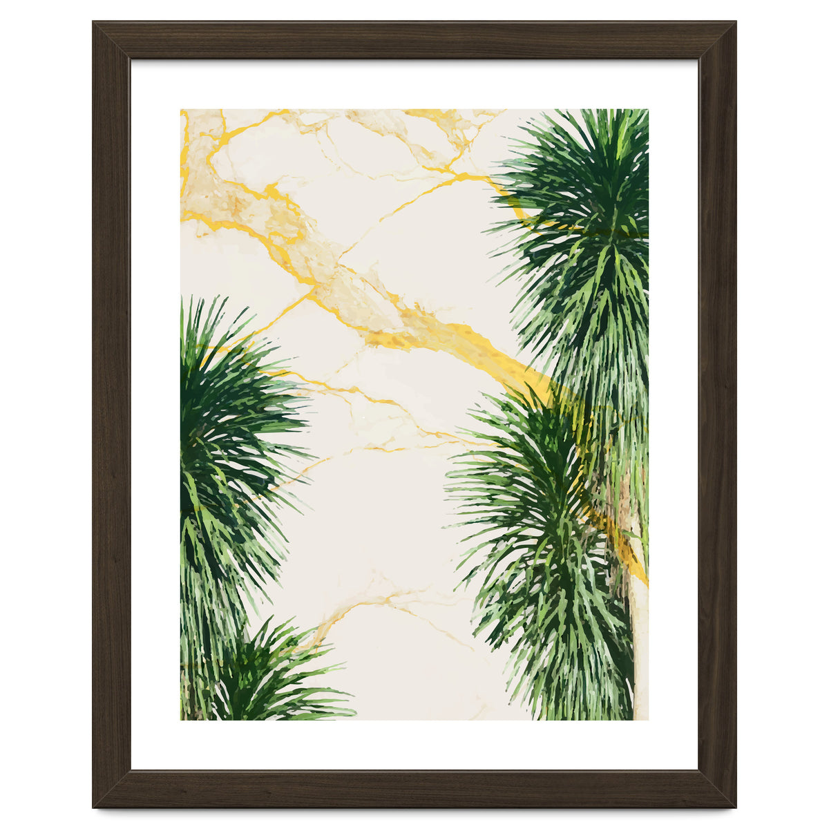 Gold marble texture with palm tree