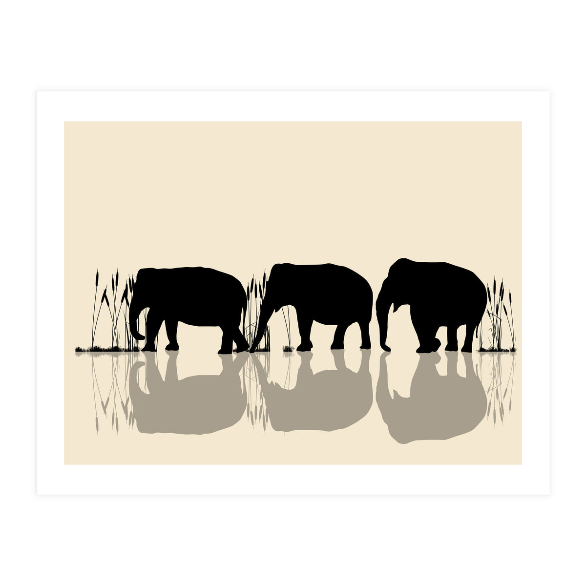 Elephants Crossing Water (Print Only)