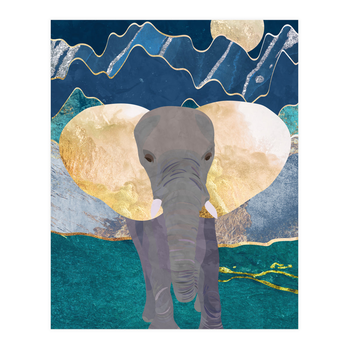 Elephant by the moonlit mountains (Print Only)
