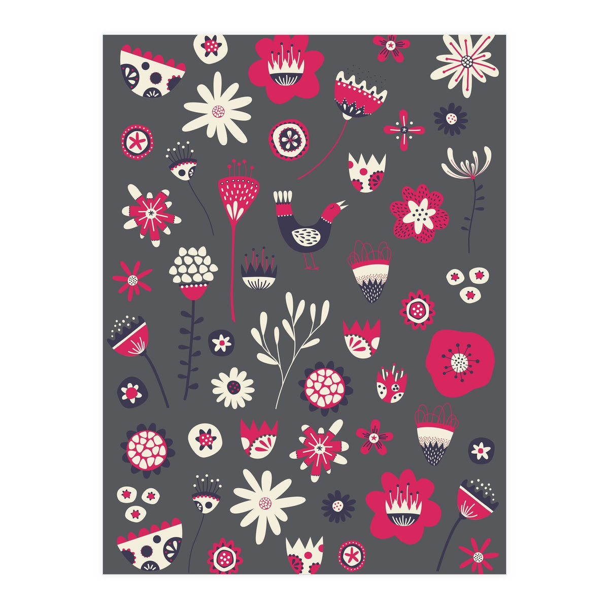 Spring Folk Floral Grey (Print Only)