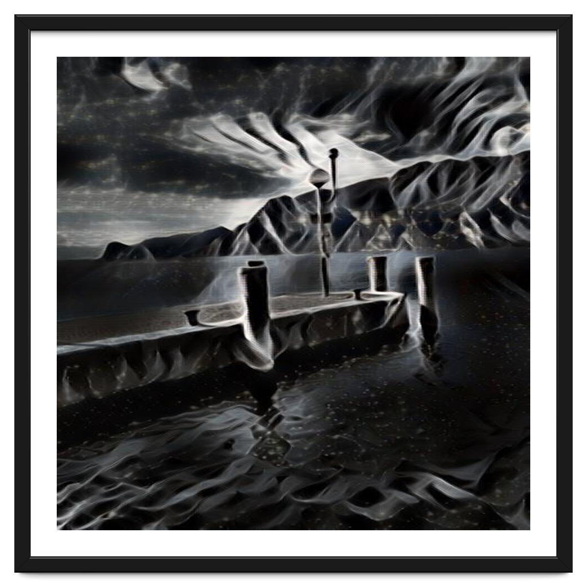 Pier at a smokey night.