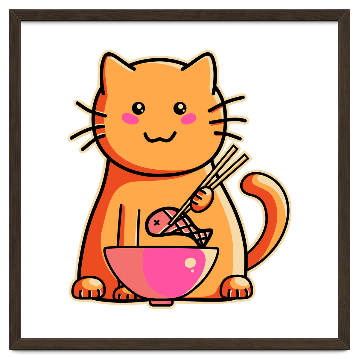 A Cat's Favourite Meal - kawaii cat eating fish with chopsticks