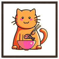 A Cat's Favourite Meal - kawaii cat eating fish with chopsticks