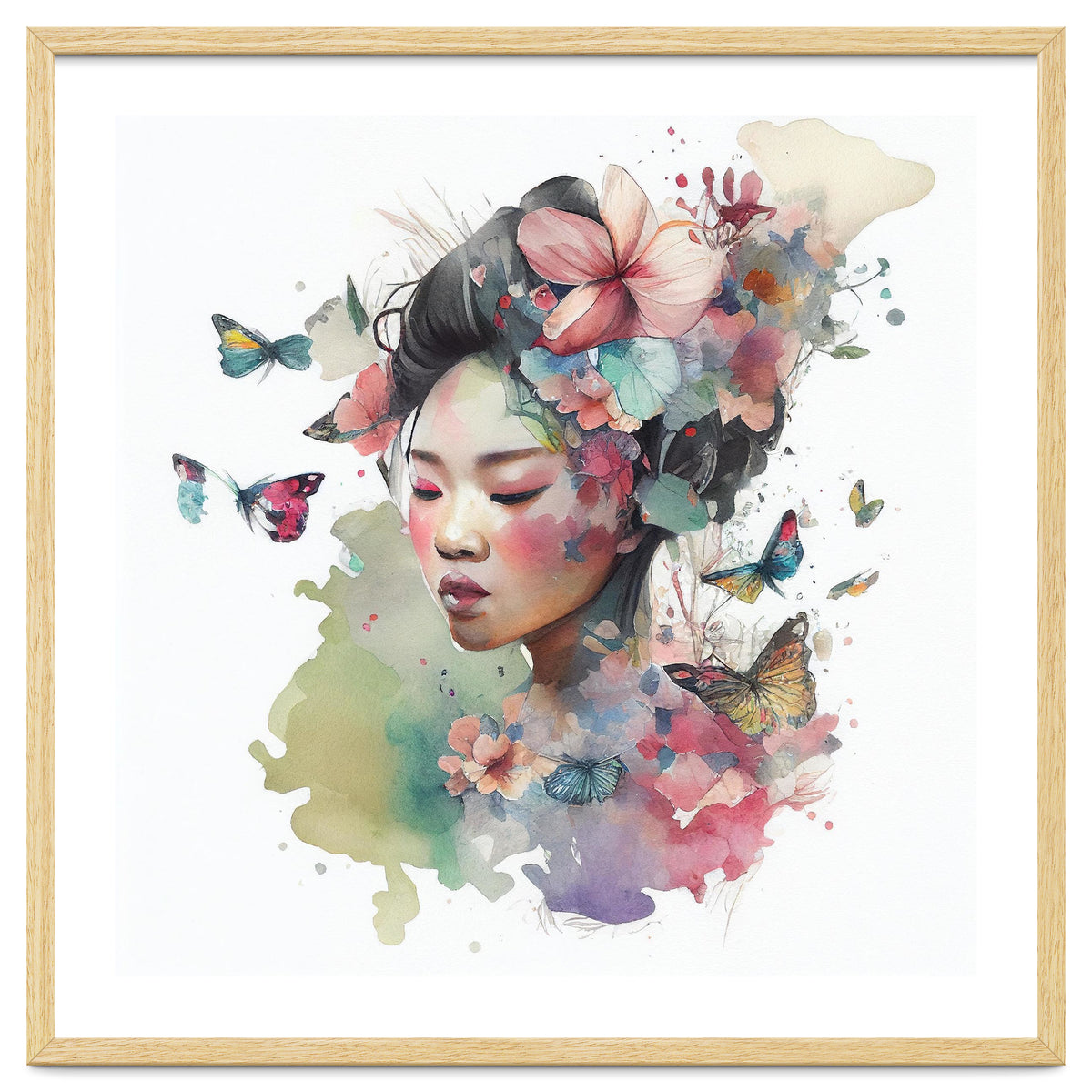 Watercolor Floral Asian Woman #6