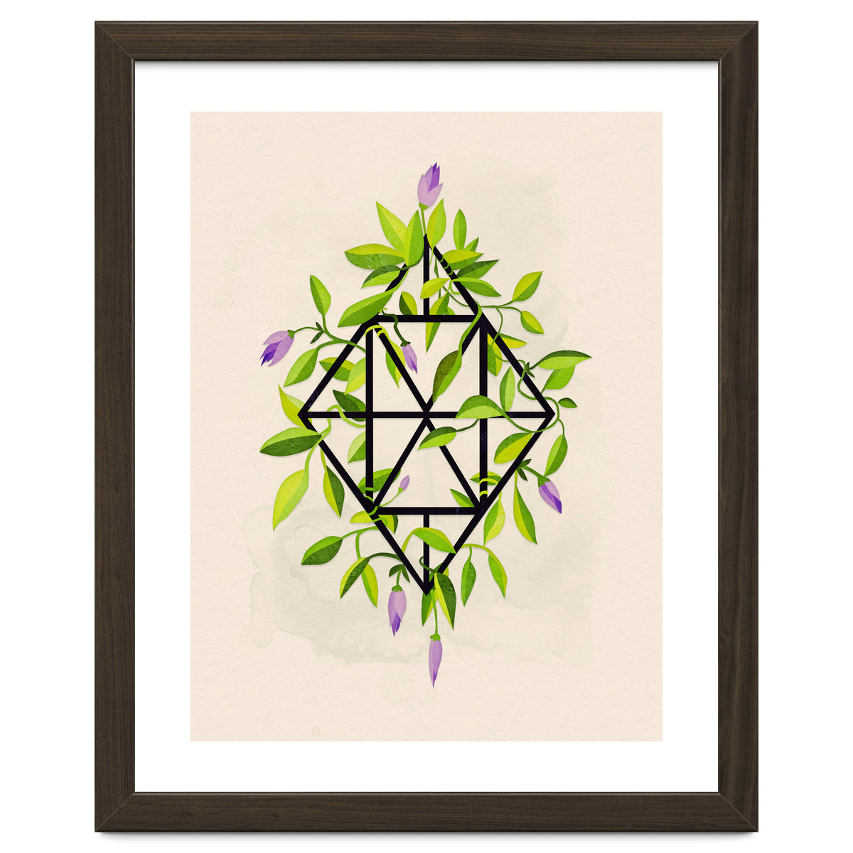 Geometric frame with leaves and flowers