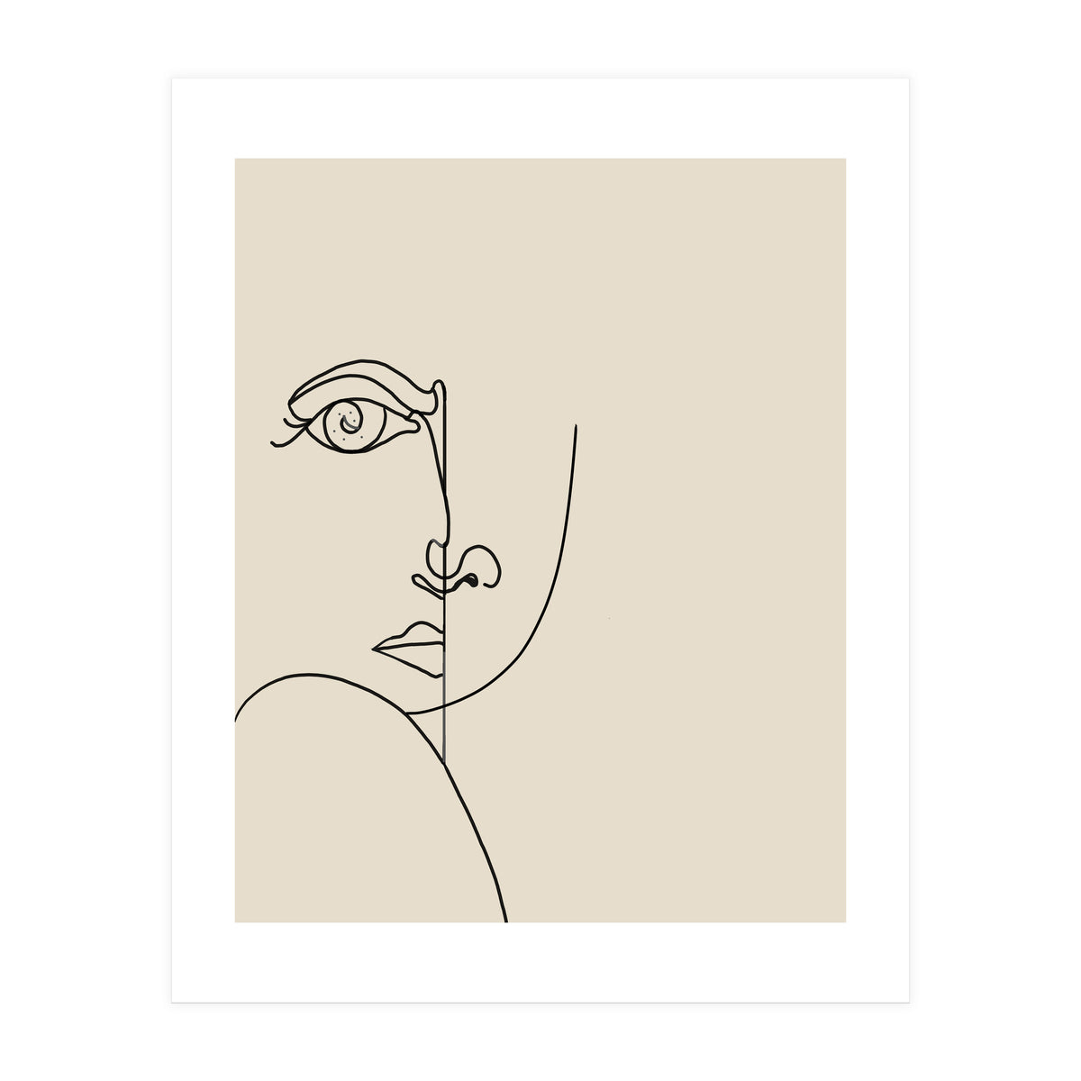 Looking Back : Moon Eyes, Abstract Face Line Art, Minimal Drawing Sketch People Scandinavian Neutral (Print Only)