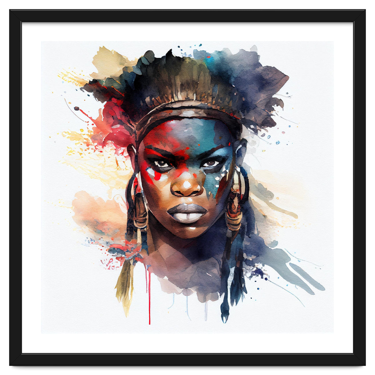 Watercolor African Warrior Woman #4