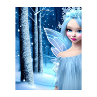 Cute 3d light blue Winter Fairy in the Forest (Print Only)