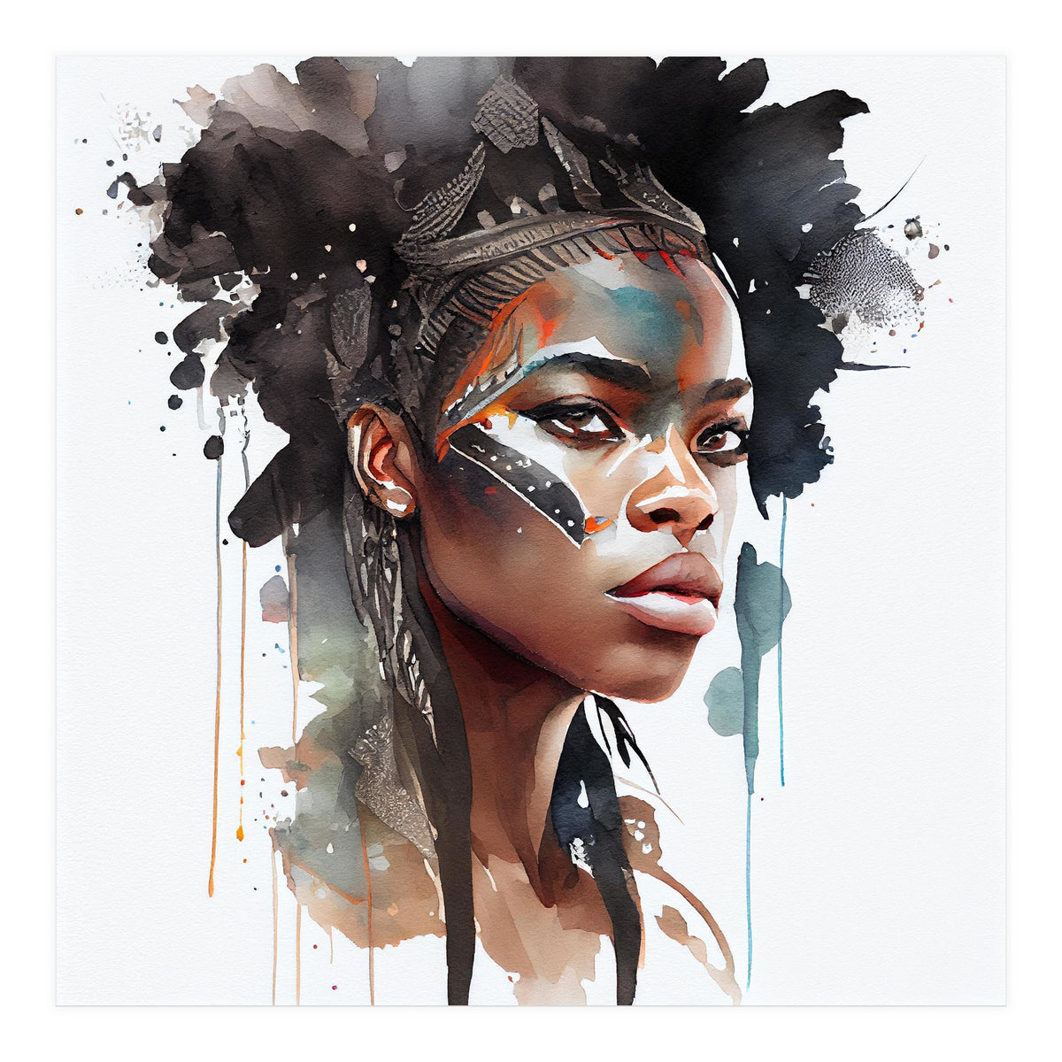 Watercolor African Warrior Woman #6 (Print Only)
