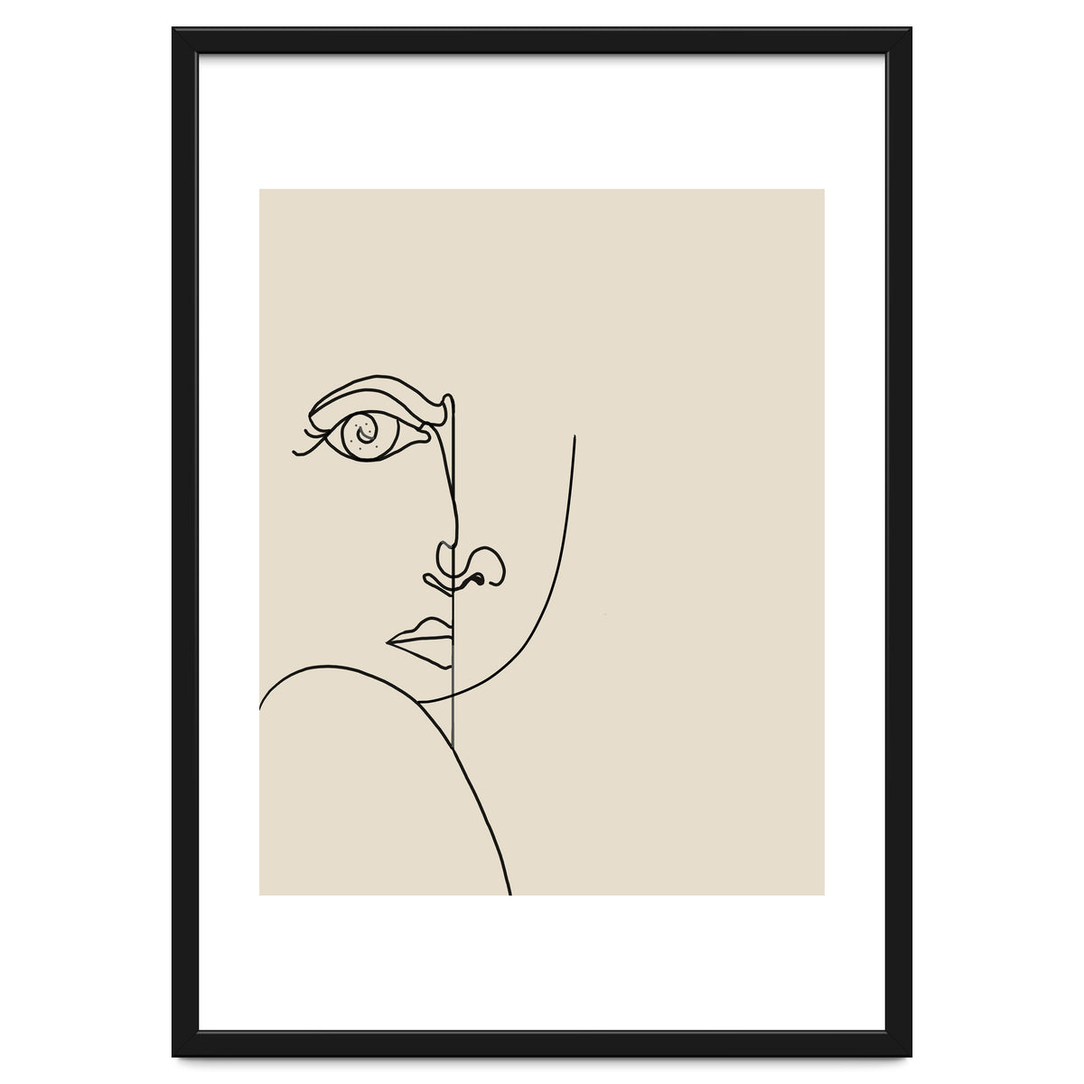 Looking Back : Moon Eyes, Abstract Face Line Art, Minimal Drawing Sketch People Scandinavian Neutral