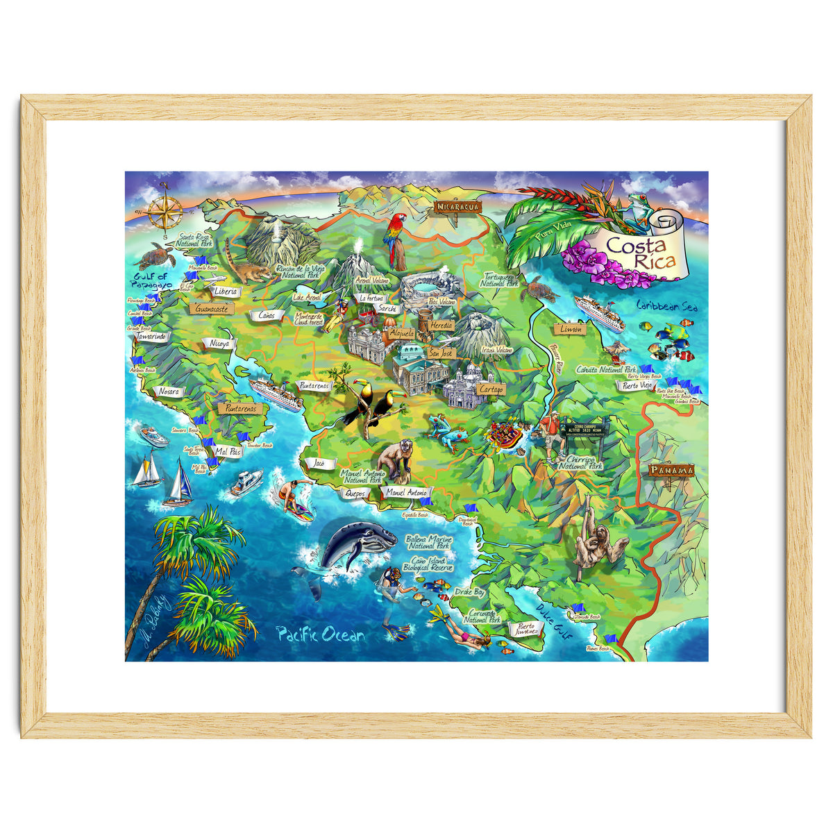 Costa Rica Map Illustration