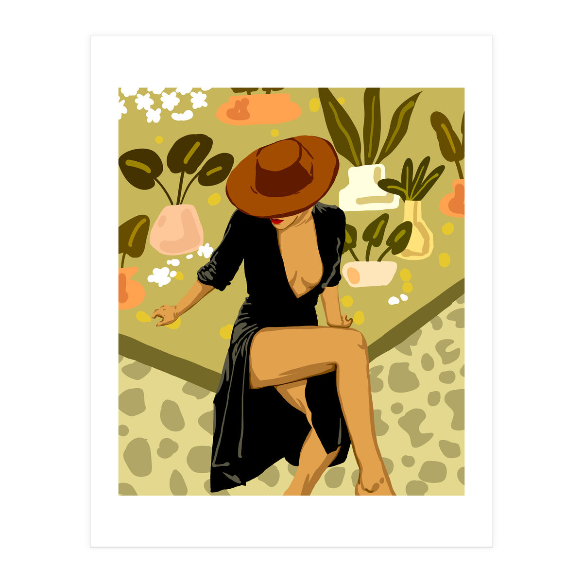 Make it Worth Their While, High Fashion Brown Woman Illustration, Plant Lady Little Black Dress (Print Only)