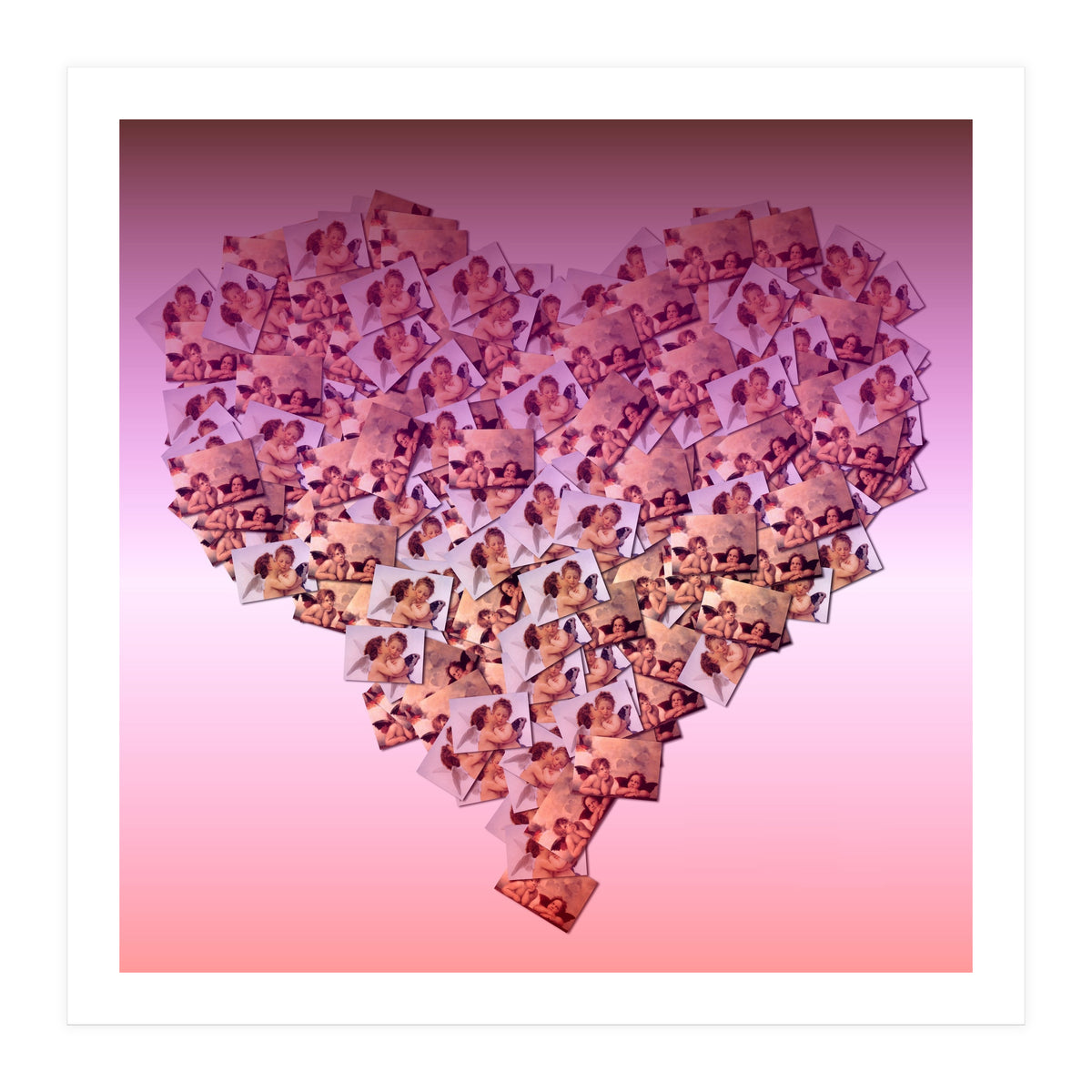 Heart collage of cuddling Cupid like characters (Print Only)