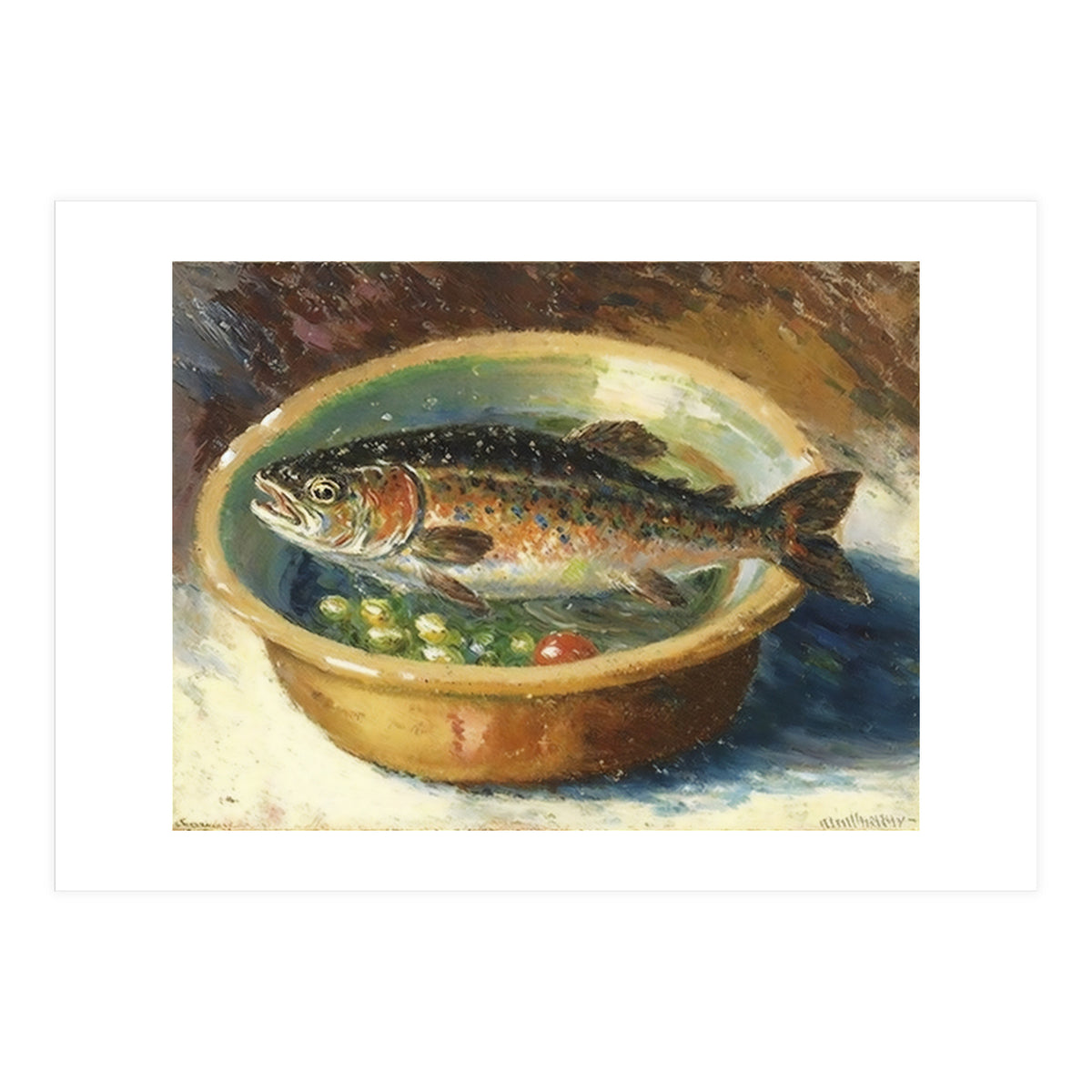 Trout in a Bowl Oil Painting (Print Only)