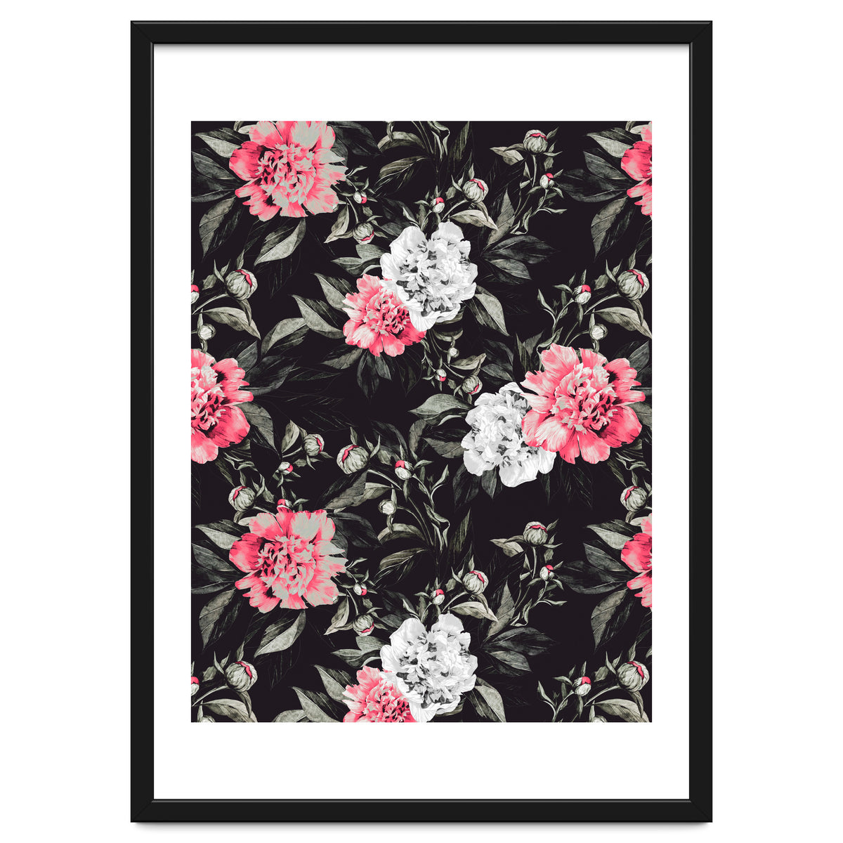 Floral pink - black & white dark