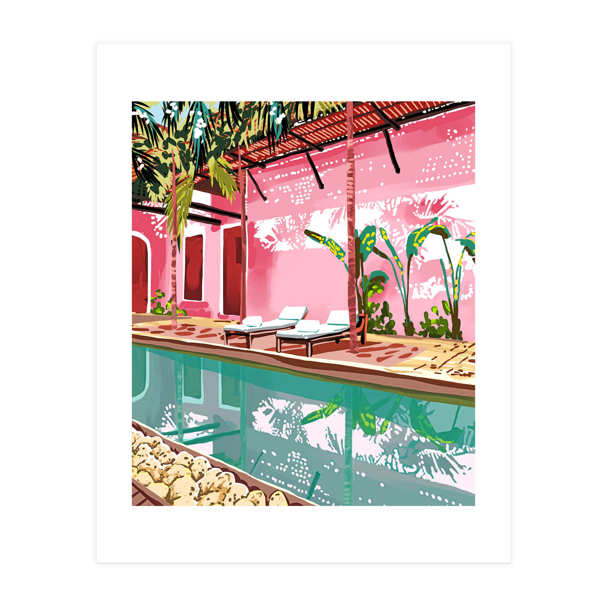 Vacay Villa | Blush Pink Summer Architecture | Tropical Travel Building | Palm Bohemian Resort (Print Only)