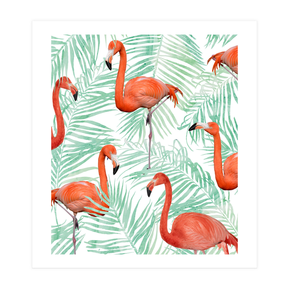 Flamingo And Mint Palm (Print Only)