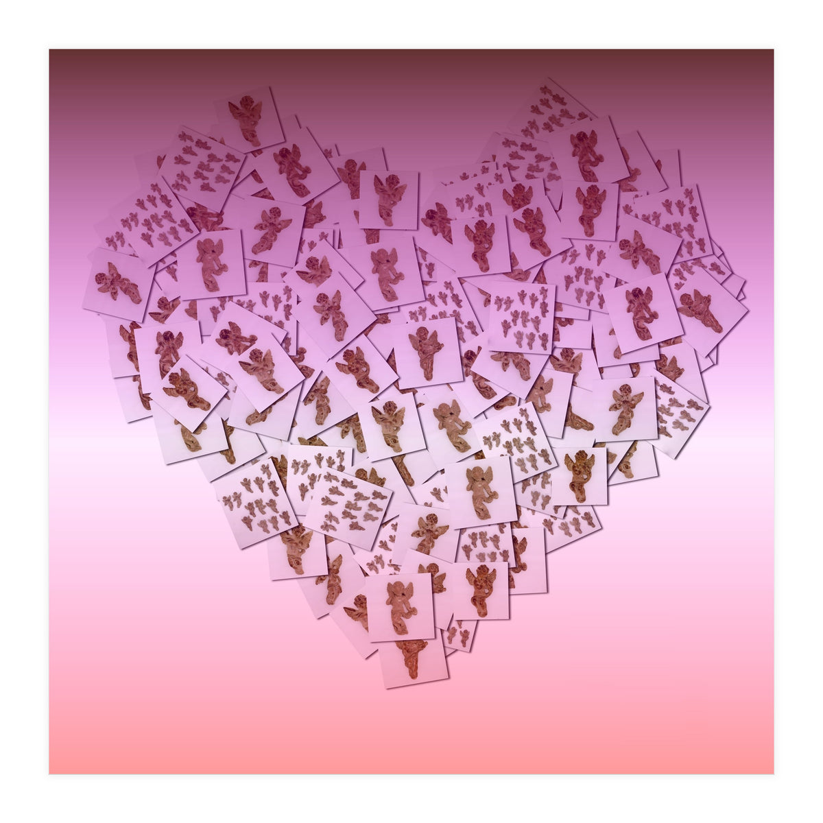 Heart collage of golden Cupid like characters (Print Only)