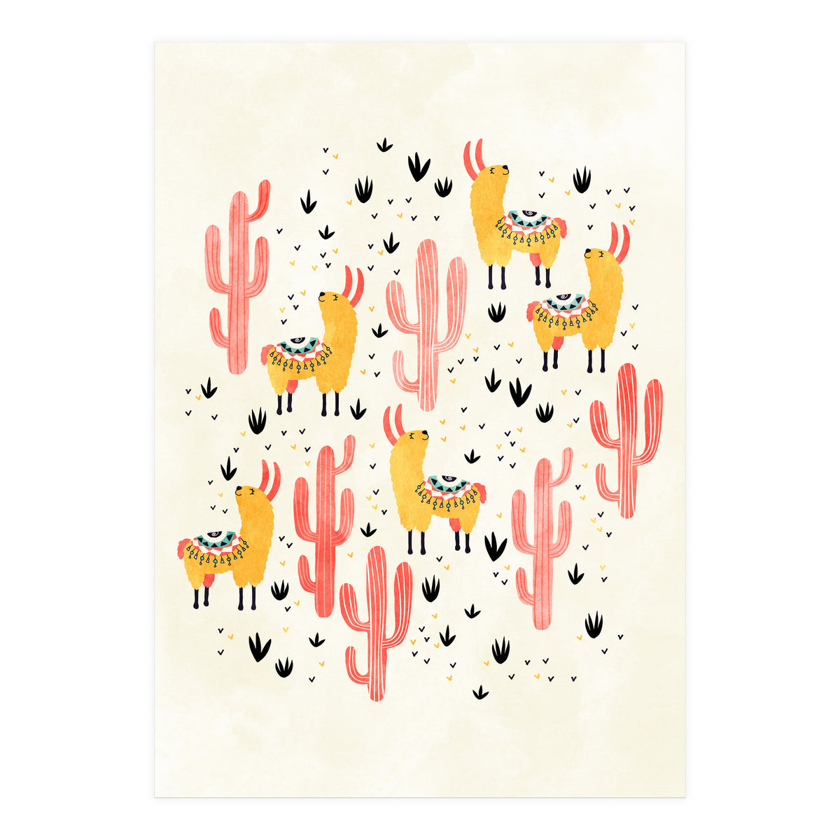 Yellow Llamas Red Cacti (Print Only)