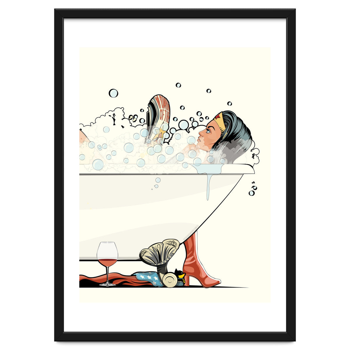 Wonder Woman in the Bath, funny Bathroom Humour