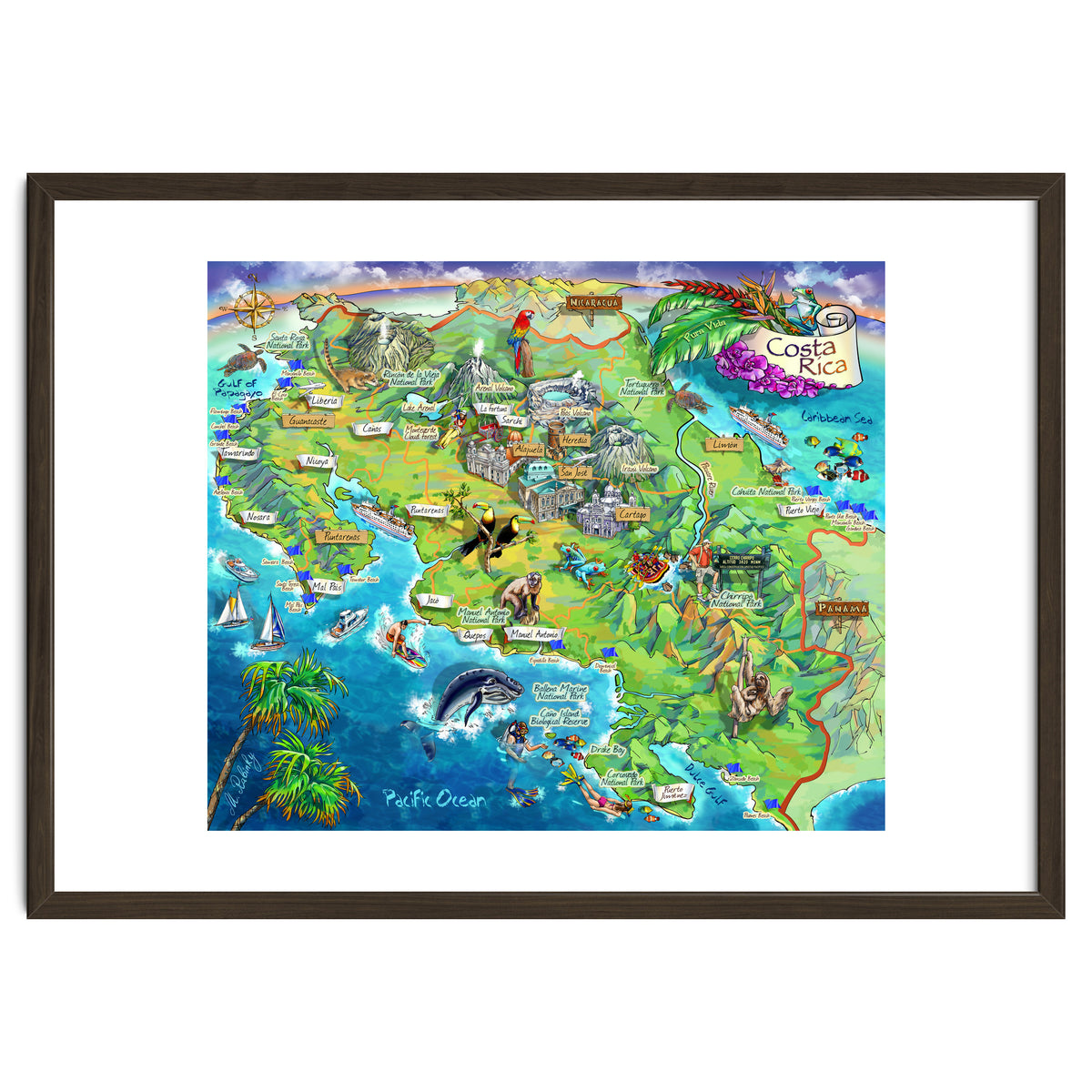 Costa Rica Map Illustration