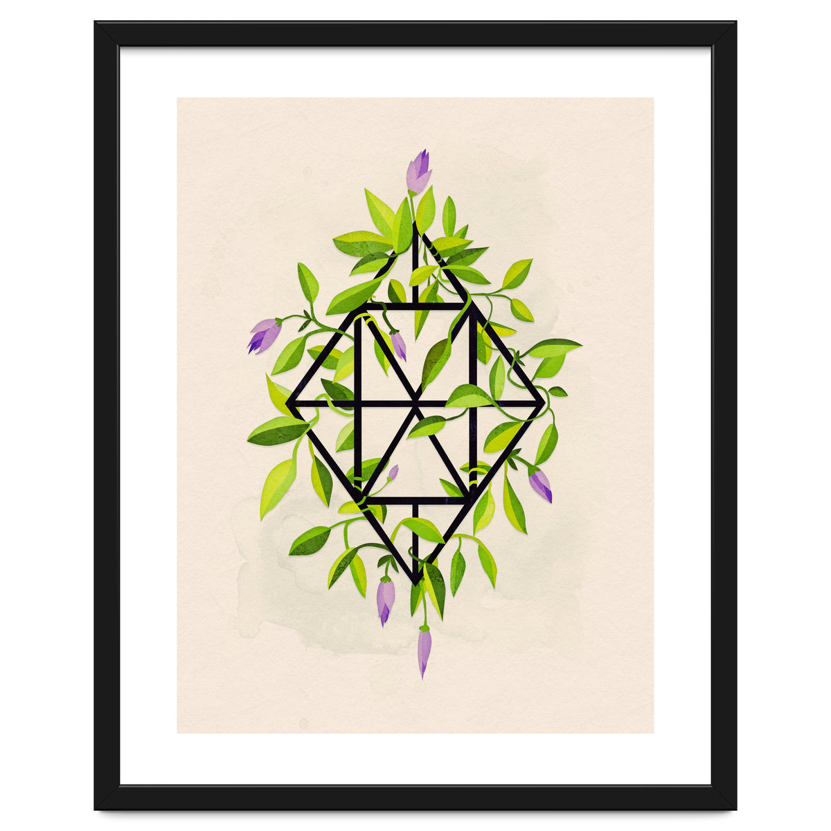 Geometric frame with leaves and flowers