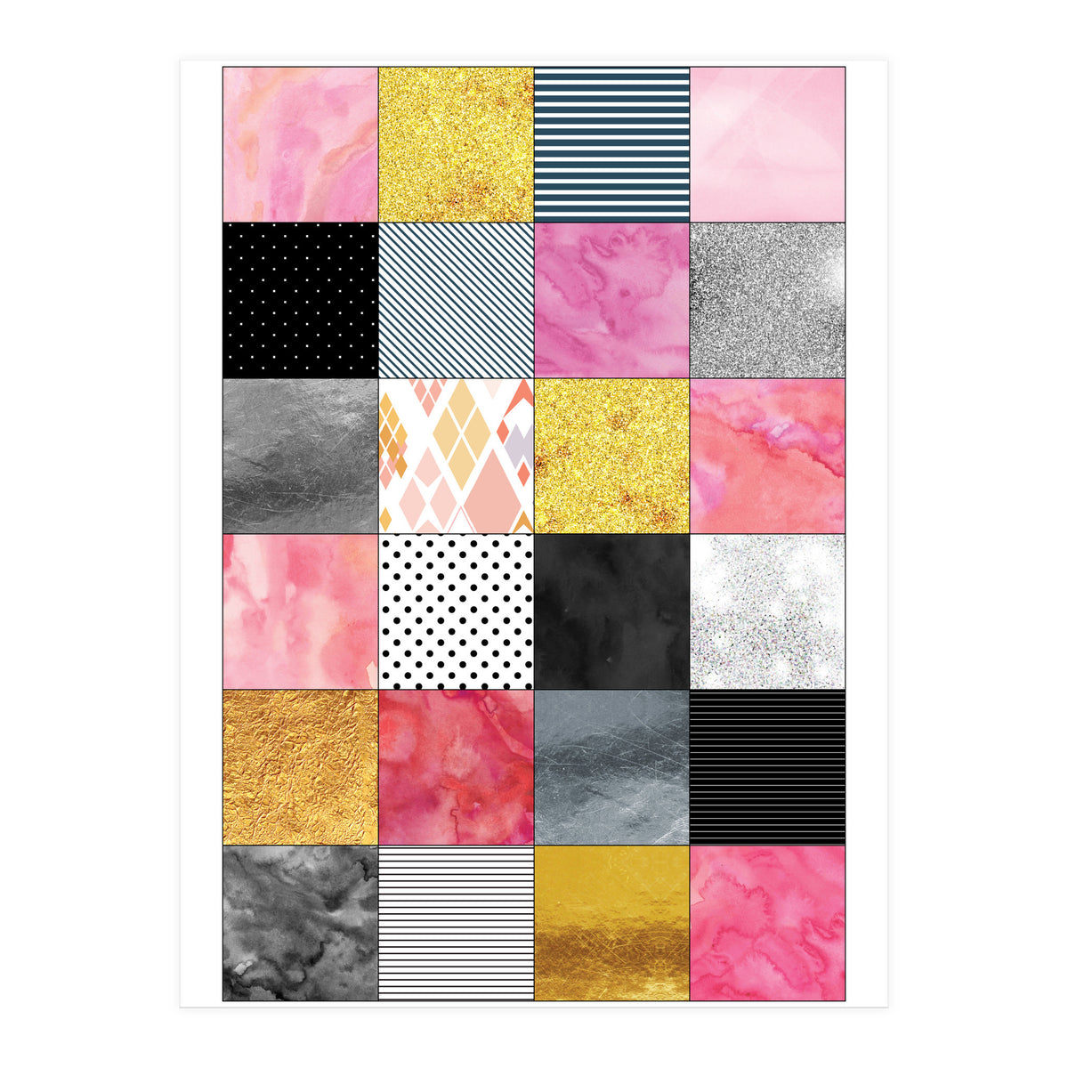 Pink Silver And Gold Quilt Art (Print Only)