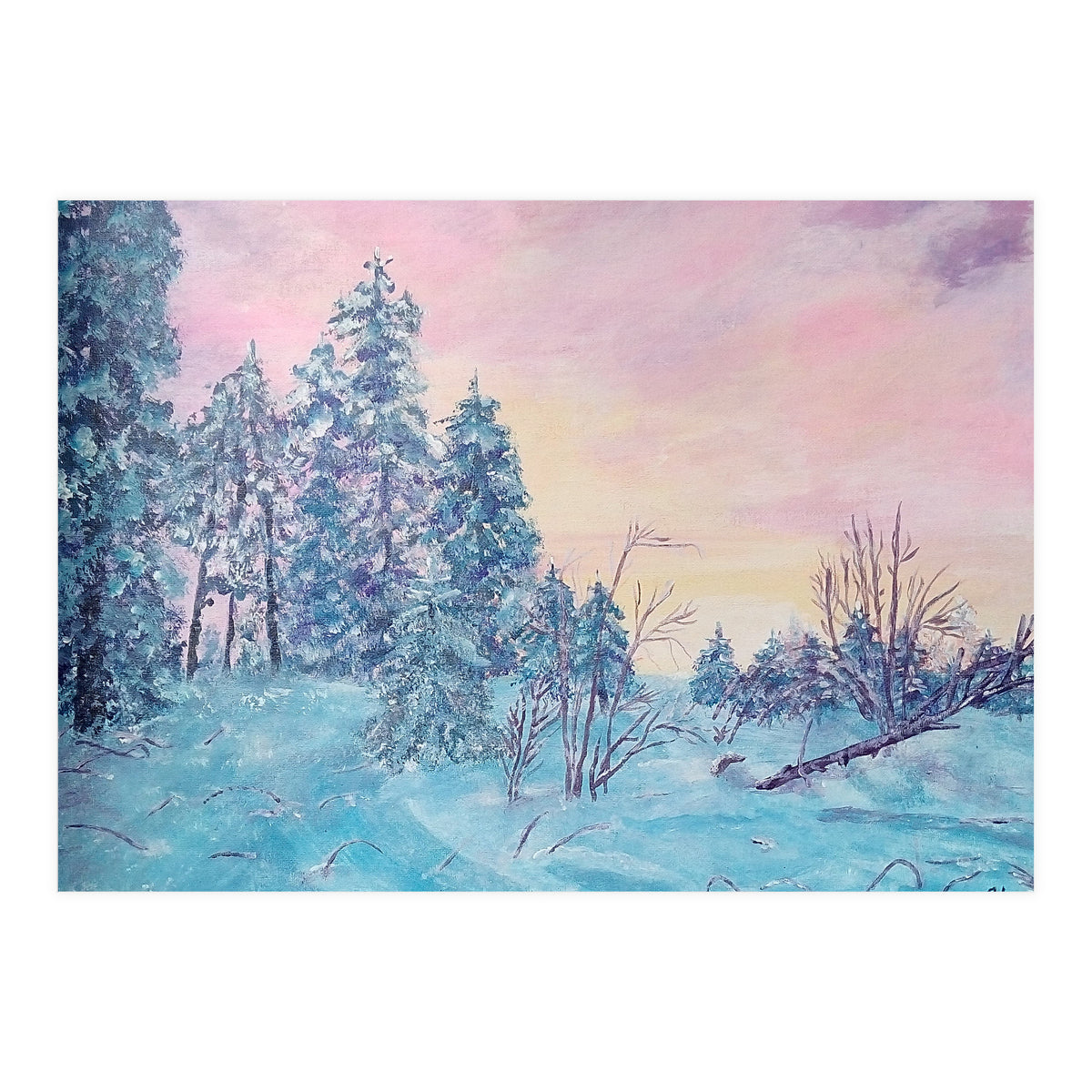 Pink sunrise in the winter forest (Print Only)