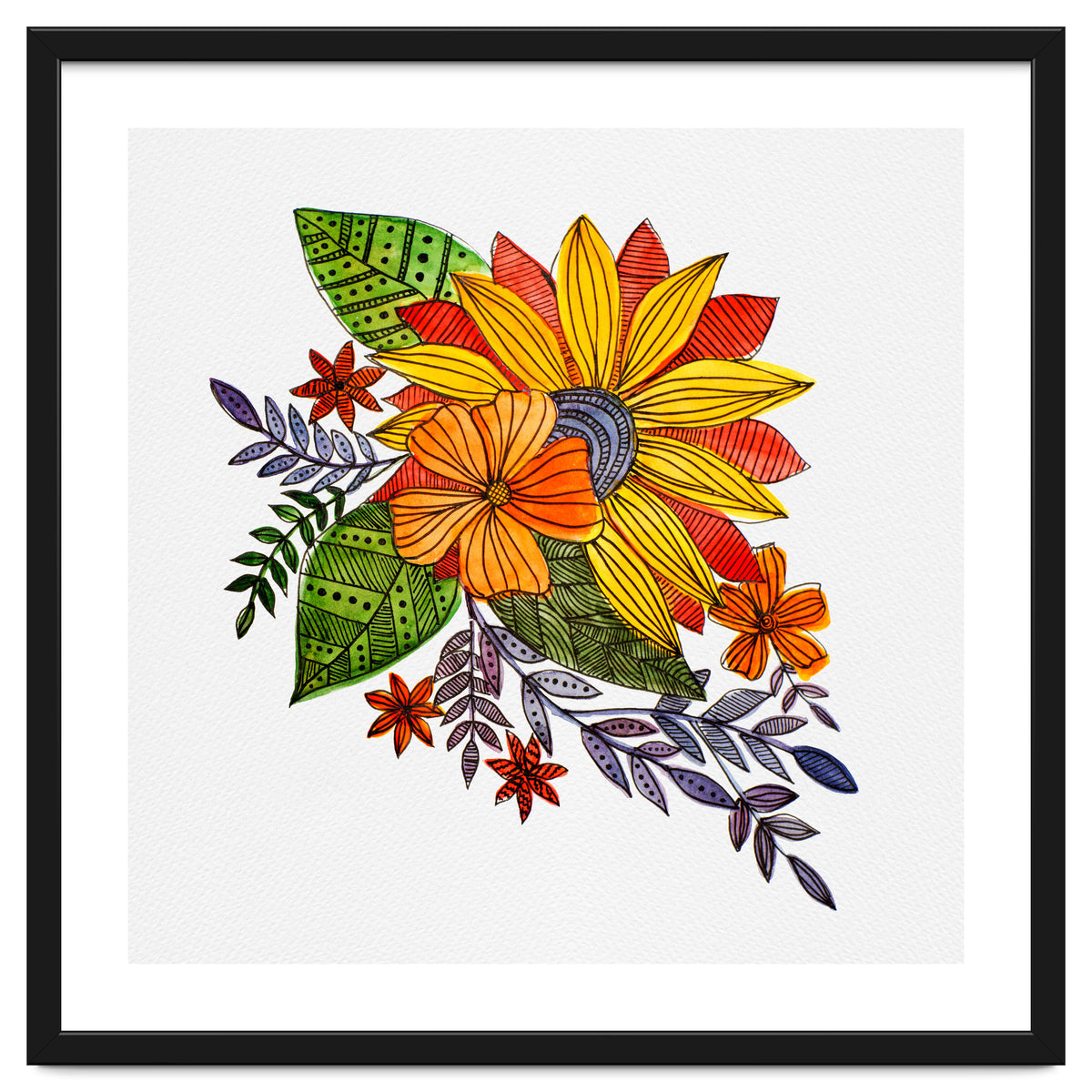 Watercolor and ink Sunflower